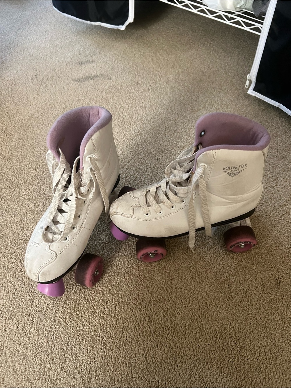 White Roller Skates with Dusty Rose Interior and Wheels